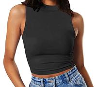 GEMBERA Women's Basic High Neck Sleeveless Slim Fitted Crop Halter Tank Top, Black, Medium