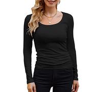 GEMBERA Womens Long Sleeve Scoop Neck Ribbed Knit Tops Casual Slim Fitted Basic Shirts, Black, L