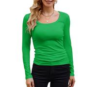 GEMBERA Womens Long Sleeve Scoop Neck Ribbed Knit Tops Casual Slim Fitted Basic Shirts, Green, L