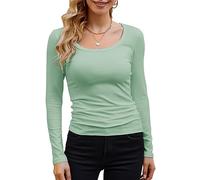 GEMBERA Womens Long Sleeve Scoop Neck Ribbed Knit Tops Casual Slim Fitted Basic Shirts, Sagegreen, S