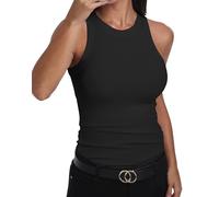 GEMBERA Womens Sleeveless Racerback High Neck Casual Basic Cotton Ribbed Fitted Tank Top, Black, XL