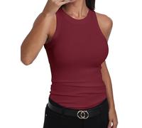 GEMBERA Womens Sleeveless Racerback High Neck Casual Basic Cotton Ribbed Fitted Tank Top, Burgundy, S