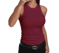 GEMBERA Womens Sleeveless Racerback High Neck Casual Basic Cotton Ribbed Fitted Tank Top, Burgundy, XL