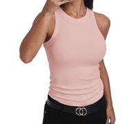 GEMBERA Womens Sleeveless Racerback High Neck Casual Basic Cotton Ribbed Fitted Tank Top, Cameo Pink, S