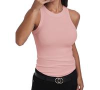 GEMBERA Womens Sleeveless Racerback High Neck Casual Basic Cotton Ribbed Fitted Tank Top, Cameo Pink, L