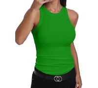 GEMBERA Womens Sleeveless Racerback High Neck Casual Basic Cotton Ribbed Fitted Tank Top, Kelly Green, L