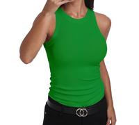 GEMBERA Womens Sleeveless Racerback High Neck Casual Basic Cotton Ribbed Fitted Tank Top, Kelly Green, S