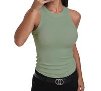 GEMBERA Womens Sleeveless Racerback High Neck Casual Basic Cotton Ribbed Fitted Tank Top, Light Green, S