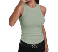 GEMBERA Womens Sleeveless Racerback High Neck Casual Basic Cotton Ribbed Fitted Tank Top, Light Green, L