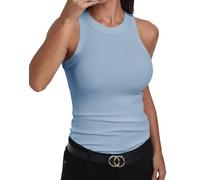 GEMBERA Womens Sleeveless Racerback High Neck Casual Basic Cotton Ribbed Fitted Tank Top, Lightblue, L