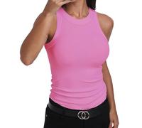 GEMBERA Womens Sleeveless Racerback High Neck Casual Basic Cotton Ribbed Fitted Tank Top, Neon Hotpink, XL