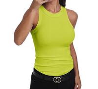 GEMBERA Womens Sleeveless Racerback High Neck Casual Basic Cotton Ribbed Fitted Tank Top, Neongreen, L