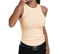 GEMBERA Womens Sleeveless Racerback High Neck Casual Basic Cotton Ribbed Fitted Tank Top, Nude, S
