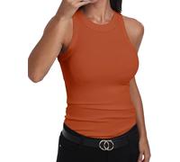 GEMBERA Womens Sleeveless Racerback High Neck Casual Basic Cotton Ribbed Fitted Tank Top, Orange, M
