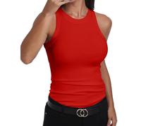GEMBERA Womens Sleeveless Racerback High Neck Casual Basic Cotton Ribbed Fitted Tank Top, Red, S