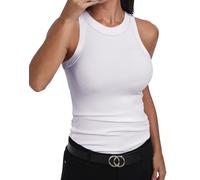 GEMBERA Womens Sleeveless Racerback High Neck Casual Basic Cotton Ribbed Fitted Tank Top, White, M