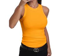 GEMBERA Womens Sleeveless Racerback High Neck Casual Basic Cotton Ribbed Fitted Tank Top, Yellow, L