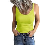 GEMBERA Women's Sleeveless Scoop Neck Ribbed Tank Tops Fitted Basic Cami Tee Clothes, Neongreen, XL