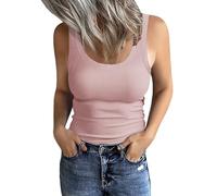 GEMBERA Women's Sleeveless Scoop Neck Ribbed Tank Tops Fitted Basic Cami Tee Shirts, Cameo Pink, L
