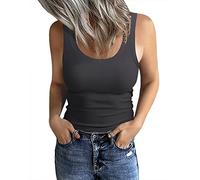 GEMBERA Women's Sleeveless Scoop Neck Ribbed Tank Tops Fitted Basic Cami Tee Shirts, Dark Grey, L