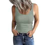 GEMBERA Women's Sleeveless Scoop Neck Ribbed Tank Tops Fitted Basic Cami Tee Shirts, Sage Green, M