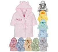 Gembroidery Personalised Baby Bathrobe Hooded Fleece Dressing Gown Super Soft Gifts Bath Robe For Boys Girls Cute Teddy Ears (6-12 Pink)