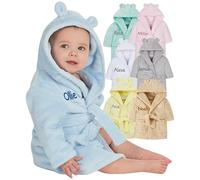 Gembroidery Personalised Baby Bathrobe Hooded Fleece Dressing Gown Super Soft Gifts Bath Robe For Boys Girls Cute Teddy Ears (6-12 Blue)