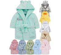 Gembroidery Personalised Baby Bathrobe Hooded Fleece Dressing Gown Super Soft Gifts Bath Robe For Boys Girls Cute Teddy Ears (3-4 Mint)