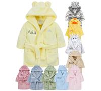 Gembroidery Personalised Baby Bathrobe Hooded Fleece Dressing Gown Super Soft Gifts Bath Robe For Boys Girls Cute Teddy Ears (6-12 Lemon)