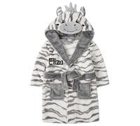 Gembroidery Personalised Baby Bathrobe Hooded Fleece Dressing Gown Super Soft Gifts Robe For Boys Girls Cute Teddy Ears (18-24 Zebra)