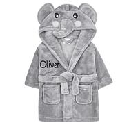 Gembroidery Personalised Baby Bathrobe Hooded Fleece Dressing Gown Super Soft Gifts Robe For Boys Girls Cute Teddy Ears (3-4 Elephant)