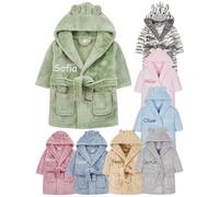Gembroidery Personalised Baby Bathrobe Hooded Fleece Dressing Gown Super Soft Gifts Robe For Boys Girls Cute Teddy Ears (0-6 Sage Green)