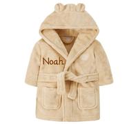 Gembroidery Personalised Baby Bathrobe Hooded Fleece Dressing Gown Super Soft Gifts Robe For Boys Girls Cute Teddy Ears (18-24 Beige)