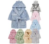 Gembroidery Personalised Baby Bathrobe Hooded Fleece Dressing Gown Super Soft Gifts Robe For Boys Girls Cute Teddy Ears (12-18 Dusky Blue)