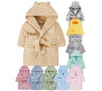 Gembroidery Personalised Baby Bathrobe Hooded Fleece Dressing Gown Super Soft Gifts Robe For Boys Girls Cute Teddy Ears (0-6 Beige)