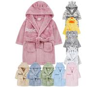 Gembroidery Personalised Baby Bathrobe Hooded Fleece Dressing Gown Super Soft Gifts Robe For Boys Girls Cute Teddy Ears (0-6 Dusky Pink)