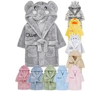 Gembroidery Personalised Baby Bathrobe Hooded Fleece Dressing Gown Super Soft Gifts Robe For Boys Girls Cute Teddy Ears (0-6 Elephant)