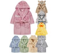 Gembroidery Personalised Baby Bathrobe Hooded Fleece Novelty Dressing Gown Super Soft Gifts Bath Robe For Boys Girls Cute Teddy Ears (Dusky Pink 0-6)