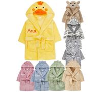 Gembroidery Personalised Baby Bathrobe Hooded Fleece Novelty Dressing Gown Super Soft Gifts Bath Robe For Boys Girls Cute Teddy Ears (Duck 12-18)