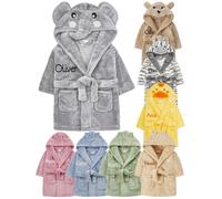Gembroidery Personalised Baby Bathrobe Hooded Fleece Novelty Dressing Gown Super Soft Gifts Bath Robe For Boys Girls Cute Teddy Ears (Elephant 12-18)