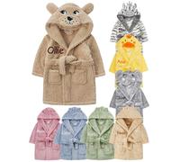 Gembroidery Personalised Baby Bathrobe Hooded Fleece Novelty Dressing Gown Super Soft Gifts Bath Robe For Boys Girls Cute Teddy Ears (Puppy 12-18)