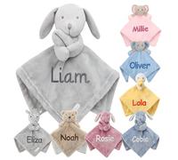 Gembroidery Personalised Baby Comforter Blanket Newborn Christening Shower Gift Boy Girl Keepsake Soft Snuggly Toy Blankie (Grey Bunny)
