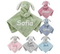 Gembroidery Personalised Baby Comforter Soft Toy Blanket Newborn Shower Gift Novelty Keepsake Snuggly Blankie Boy Girl (Sage Green Bunny)