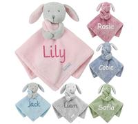 Gembroidery Personalised Baby Comforter Soft Toy Security Blanket Newborn Shower Gift Novelty Snuggly Keepsake Blankie Boy Girl (Light Pink Bunny)