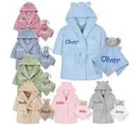 Gembroidery Personalised Baby Robe Hooded Fleece Novelty Dressing Gown + Baby Comforter Gift Set For Toddler (Blue 6-12)