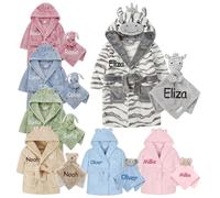Gembroidery Personalised Baby Robe Hooded Fleece Novelty Dressing Gown + Baby Comforter Gift Set For Toddler (Zebra 18-24)