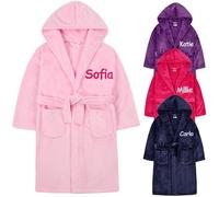 Gembroidery Personalised Kids Bathrobe Fleece Dressing Gown Children Hooded Robe For Boys Girls Teens Plush Super Soft Gift (9-10 years Pink)