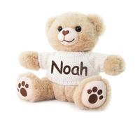 Gembroidery Personalised Teddy Bear Plush Soft Toy Bunny Rabbit, Stuffed Animals Christening Gift For Girls and Boys, Baby Keepsake, Baptism Present For Babies and Toddlers (Beige Teddy)