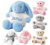Gembroidery Personalised Teddy Bear Plush Soft Toy Bunny Rabbit, Stuffed Animals Christening Gift For Girls and Boys, Baby Keepsake, Baptism Present For Babies and Toddlers (Blue Bunny)