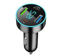 GemCoo 4 Port USB Car Charger Adapter 65W PD & Type-C & QC3.0 Cigarette Lighter USB Charger with LED Voltmeter Fast Charger Compatible with iPhone, Android, Samsung, iPad Pro
